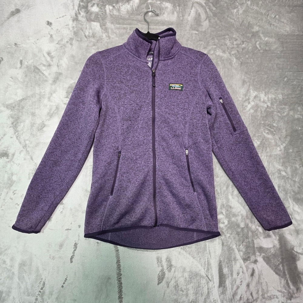 LL Bean Sweater Fleece Full Zip Jacket Purple Heather XS Tall 512751 Womens